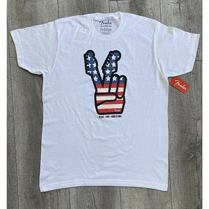 Fender Men's American Peace Sign White T-Shirt Size Large Peace Love Rock n Roll